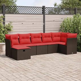 7 pcs conjunto de sofás jardim c/ almofadões vime PE castanho