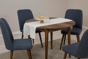 Conjunto de Mesa de Jantar Extensível Vina – Nogueira e Azul Marinho –