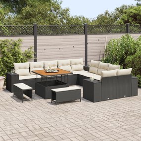 Conjunto de Sofá de Jardim vidaXL de 13 Peças com Almofadas Preto Ratt