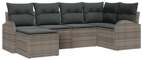 Conjunto de Sofá de Jardim vidaXL de 6 Peças com Almofadas Cinza de Rattan Poliéster