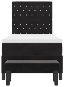 Cama Box Spring com Colchão e Banco Preto 100x200 cm Veludo