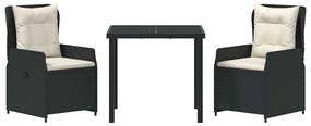 Conjunto de Jantar de Jardim em 3 Peças Preto em Rattan Sintético