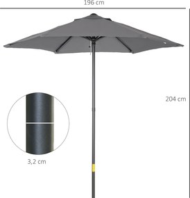 Chapéu de Sol para Terraço Exterior com Cobertura Ventilada e Mastro Desmontável de Alumínio para Jardim e Pátio Cinzento Escuro