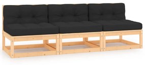 vidaXL 3 pcs conjunto lounge de jardim c/ almofadões pinho maciço
