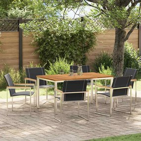 vidaXL Conjunto de Jantar de Jardim 7 Peças em Madeira de Acácia e Aço Inoxidável