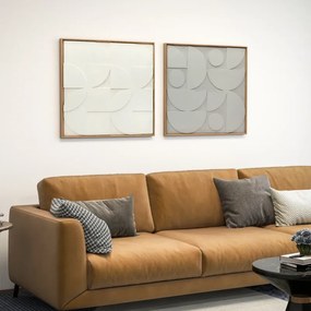 Decoração de Parede em Madeira 3D Conjunto de 2 Peças com 80 cm e Padrões Geométricos Branco