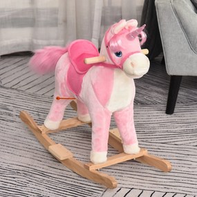Cavalo de baloiço modelo Unicórnio com sons autênticos, sela de grande conforto, madeira de álamo rosa
