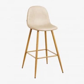 Pacote De 4 Bancos Altos Glamm Em Couro Sintético Beige Creme & ↑75 Cm & Madeira Natural - Sklum
