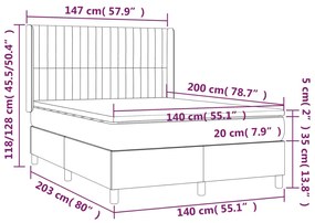 Cama box spring c/ colchão e LED 140x200 cm tecido preto