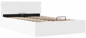 Cama hidráulica LED c/ arrumação 140x200cm couro artifi. branco