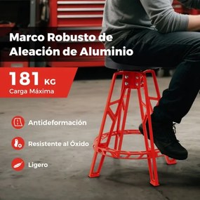 Banco Mecânico Alto de Alumínio com Assento Giratório de 360° Acolchoado com Apoio para os Pés para Oficina Vermelho