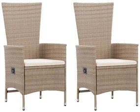 Cadeiras de exterior 2 pcs com almofadões vime PE bege