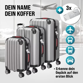 Conjunto de 3 malas viagem peças rígidas Baseline acessórios em ABS Prateadas
