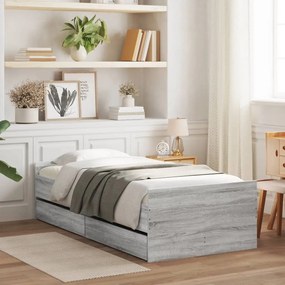 vidaXL Estrutura de cama com gavetas 90x200 cm cinzento sonoma