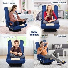 Cadeira Gaming de chão ajustável em 6 posições com base giratória de 360° para leitura e relaxamento 61-87 x 55 x 75 cm  Azul