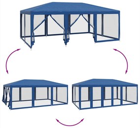 Tenda p/ festas c/ 10 paredes laterais malha 6x4 m PEAD azul