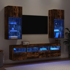 5pcs móveis parede p/ TV c/ LEDs deriv. madeira carvalho fumado
