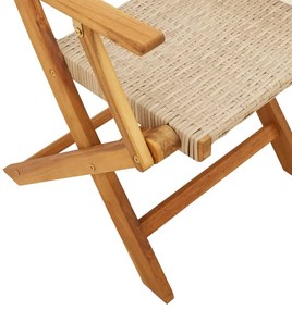 3 pcs conjunto de bistrô vime PE e madeira maciça bege