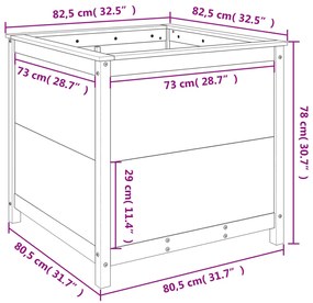 Vaso/floreira de jardim 82,5x82,5x78 cm madeira douglas maciça