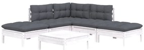 6 pcs conjunto lounge de jardim c/ almofadões pinho branco