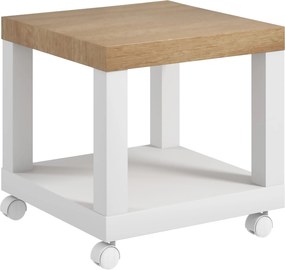 HOMCOM Mesa Auxiliar com Rodas Mesa Auxiliar com Prateleira Aberta para Sofá Dormitório 40x40x40 cm Branco e Madeira | Aosom Portugal