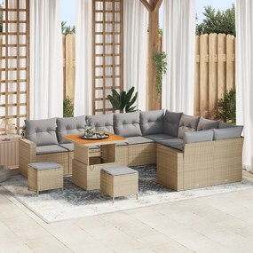 Conjunto de Sofás de Jardim vidaXL de 12 Peças com Almofadas Bege Ratt