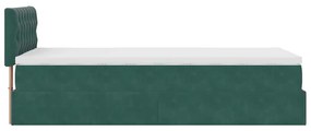 Cama otomana com colchão &amp; LEDs 90x200cm veludo verde-escuro