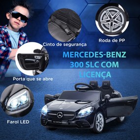 Carro Elétrico Mercedes SLC 300 12V com Controlo Remoto Faróis LED Música TF USB e Abertura da Porta 3-5km/h 107x62,5x44 cm Preto