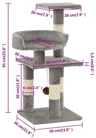 Árvore com postes arranhadores sisal 65 cm cinzento