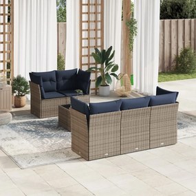 vidaXL 6 pcs conjunto sofás p/ jardim c/ almofadões vime PE cinzento