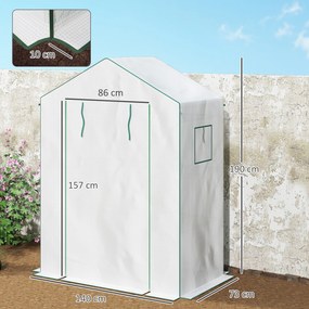 Estufa de jardim 140 x 73 x 190 cm com 1 porta, 2 janelas e 2 prateleiras em forma de U para legumes, plantas e flores; cobertura em PE