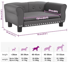 Cama para cães 70x45x30 cm couro artificial cinzento