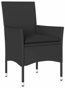 Conjunto de Jantar de Jardim em 3 Peças com Almofadas Pretas em Rattan
