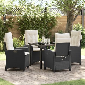 vidaXL Conjunto de Jantar de Jardim com 5 Peças e Almofadas – Rattan Preto