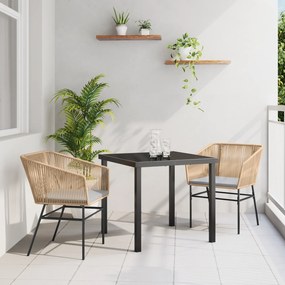 vidaXL Conjunto de Jantar de Jardim 3 Peças com Almofadas Castanho em Rattan Sintético