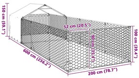 Canil exterior para cães com corredor 6x2x1,5 m aço galvanizado