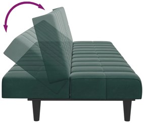 Sofá-cama 2 lugares c/ apoio de pés veludo verde-escuro
