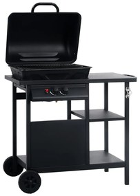 Grelhador/BBQ a gás com mesa de apoio 3 prateleiras preto
