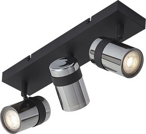 Foco de teto preto com vidro fumado 3 luzes giratório e inclinável - Gianni