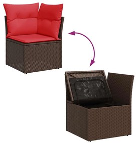 8 pcs conj. sofás jardim c/ almofadões vime PE/acácia castanho