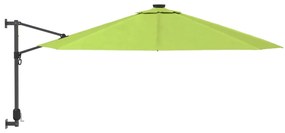 Guarda-sol de montar na parede com luzes LED 290 cm verde-maçã