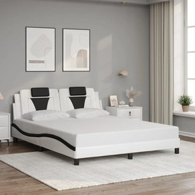 vidaXL Estrutura cama c/ cabeceira 160x200 couro artif. branco/preto