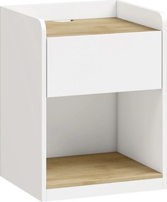 HOMCOM Mesa de Cabeceira Moderna, Mesa de Noite com Gaveta com Corrediças, Nicho, Tampo, Passa-cabos, 42x37x55cm, Branco Carvalho | Aosom Portugal