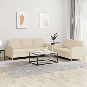 2 pcs conjunto de sofás com almofadões tecido cor creme