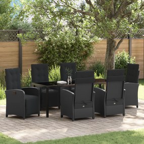 Conjunto de Jantar para Jardim vidaXL 7 Peças com Almofadas Rattan Preto