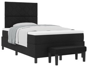 Cama Box Spring com Colchão e Banco Preto 120x190 cm Tecido