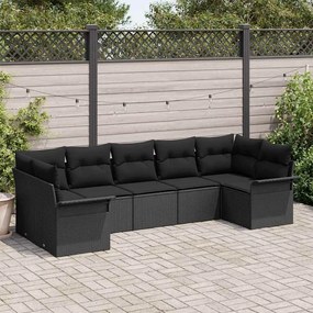 vidaXL Conjunto de Sofá de Jardim de 7 Peças com Almofadas Preto Polirattan