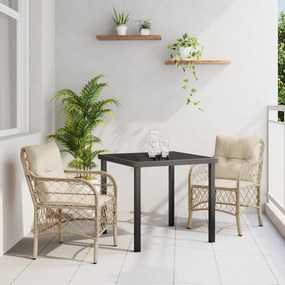 vidaXL Conjunto de Jantar de Jardim de 3 Peças com Almofadas Bege Rattan Poliéster