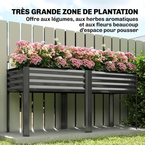 FLoreira em pés de metal 179 x 54 x 25 cm, floreira elevada de metal de 241 L com barras reforçadas e tecido não tecido, cinzento escuro