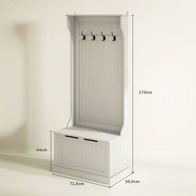 Móvel de Entrada com Cabide, Banco e Arrumação Branco Moderno 71,5x39,5x170 cm Branco vintage